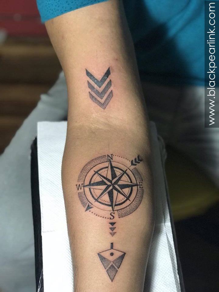 Wings compass fine linework arrows tattoo idea | TattoosAI
